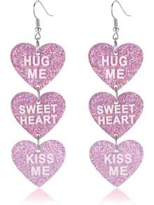 Hug Me, Sweetheart, Heart Pendant Earrings, Shiny Acrylic Heart Earrings, Jewelry Gift For Girlfriend, Wife, Mother On Valentine's Day - Multicolor - View 8