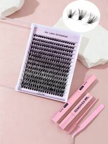 168片D型卷翘自然睫毛嫁接套装，168片睫毛簇套装，精致睫毛嫁接，9-12毫米单根睫毛，包含睫毛胶水和睫毛嫁接镊子，DIY睫毛嫁接套装，睫毛，假睫毛 - 黑色 - 查看 14