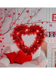 1pc Red Metal Wire Heart Wreath, Heart Door Hanging, Valentine's Day Wall Decor, Valentine's Day Sign, DIY Valentine's Day Wreath Decoration, Festive Atmosphere - Multicolor - View 10