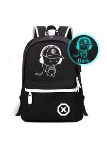 Mochila/bolso de hombro ligero con gráficos que brillan en la oscuridad, resistente al agua, de gran capacidad, con correa ajustable, casual y versátil para la escuela, la universidad, la escuela secundaria, hombres (todos los estampados de las correas son aleatorios) - Multicolor - Ver 3