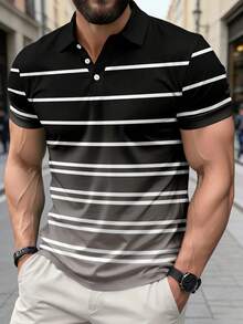 Men's Gradient Striped Business Casual Short Sleeve Polo Shirt, Spring/Summer - Multicolor - View 1
