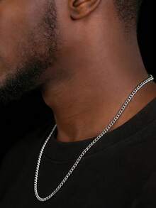 1pc Stainless Steel Men's Necklace, Minimalist Solid Chain Necklace, 3mm Width Side Chain Necklace, Everyday Wear For Men