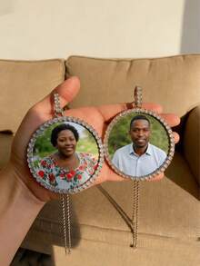 1pc Customized Sparkling Cubic Zirconia Round Pendant Necklace, Personalized Photo/Couple Photo Pendant Necklace, Suitable For Women, Men, Family, Friends, Parents, Boyfriend, Girlfriend, Suitable For Holidays, Anniversaries, Birthdays And Other Occasions - Multicolor - View 7
