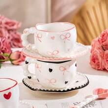 Ceramic Coffee Cup & Saucer Set, Espresso, Tea, Latte, High-Quality Ceramic, Elegant Ceramic, One Cup Of Coffee, Suitable For Middle Eastern Ramadan, Festivals, Family Gatherings, Back To School Season - Pearl Handle Cup and Saucer - View 12