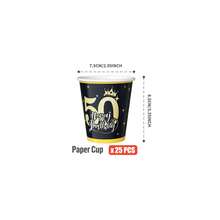50th Birthday Black & Gold Crown Disposable Plates, Napkins, Cups - 25 Guest Party Supplies Set, Suitable For Birthday, Wedding, Theme Party, Family Picnic - Multicolor - View 10
