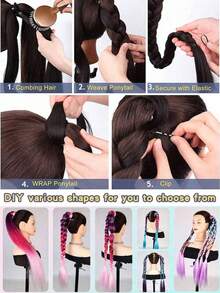 26英寸紫色编织假发，带闪亮银线，合成纤维盒式编织假发，适合角色扮演服装 - 彩色 - 查看 9