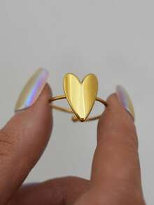 Frminee 1 pieza Anillo de acero inoxidable con baño de oro con forma de corazón, un elegante accesorio de mujer para bodas y fiestas, un anillo de declaración, un anillo de compromiso. - Dorado - Ver 3