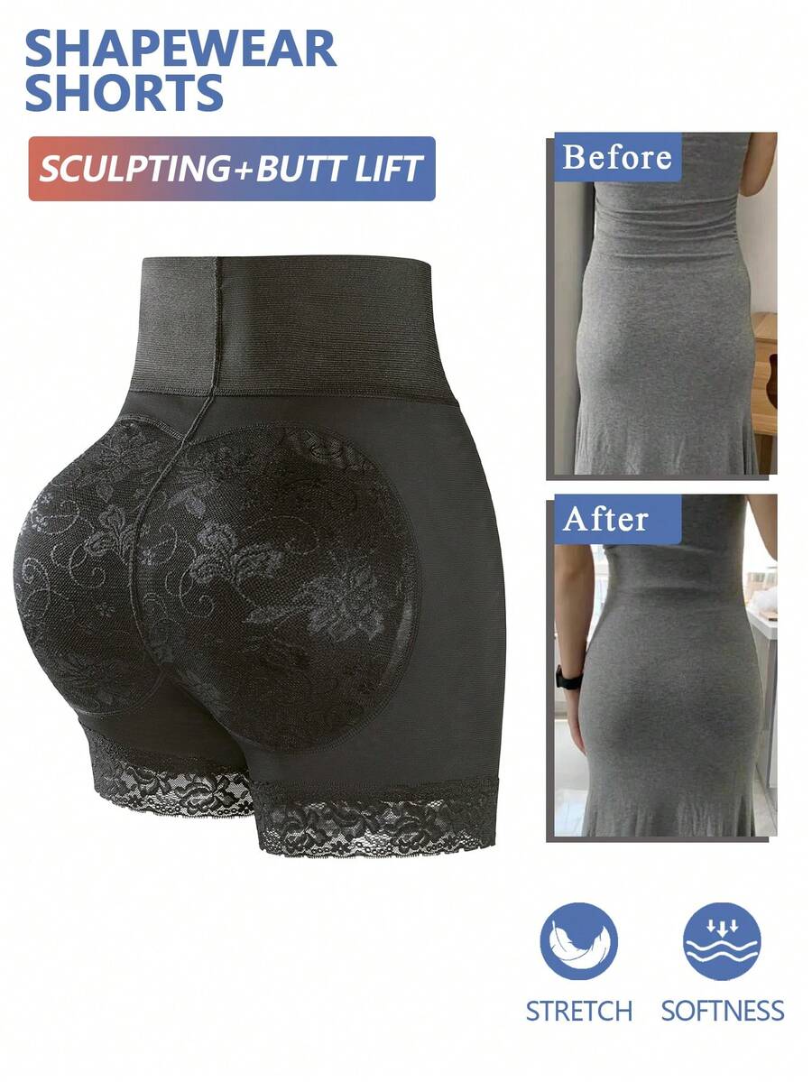 Women's Jacquard Body Shaping Shorts, Fake Butt Plump Butt Lifting Butt And High Waist Belly-Tight Panties, With Pads And Removable Sponge Pads, Summer Sexy Base Tight Underwear, One Piece Of Body Shaping Pants Padded Butt Lift Shaping Panties Tummy Control Shapewear With Fake Hip Suitable For Prom Parties, Weddings, Vacations, Music Festivals, Gyms, Sports Offices, Home, Daily Private Parties Suitable For Women, Girls, Best Friends, Young People It Has The Function Of Gathering, Keeping Warm, Breathable, Sweat-Absorbing Elasticity - màu đen - Xem 1