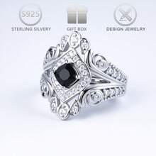 1 szt. regulowany pierścionek ze srebra próby 925 w stylu pałacowym z cyrkoniami sześciennymi o geometrycznym wzorze, dla kobiet, odpowiedni do noszenia na co dzień, na bankiet, imprezę, święta, urodziny, prezent rocznicowy - Srebro - Zobacz 3
