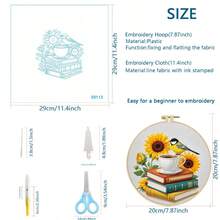 1 Set 11CT Cross Stitch Embroidery Kit, DIY Handmade Embroidery, Gramophone, Hot Air Balloon, Bee, Vase, Floral, With 3-Strand Thread, Bamboo Embroidery Hoop, Pattern Chart