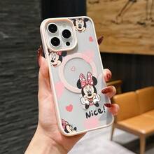 Disney Patterned Phone Case. Mickey Mouse, Stitch, Donald Duck, Minnie Mouse, Goofy, Pluto, And Daisy Duck Pattern. Magnetic Phone Case.  Compatible With IPhone 17, 16, 15, 14, 13, 12 Pro Models And Galaxy, Offering Shockproof Protection. A Special Gift For Family, Friends, Birthdays, Holidays, And Special Occasions. A Stylish And Fun Accessory To Brighten Up Your Device With What And What Flair. - Pink - View 2