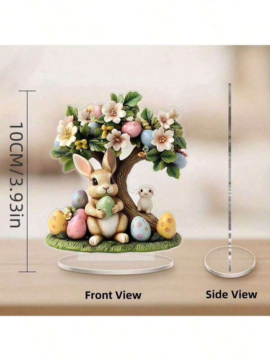 New Easter Bunny & Colored Eggs Acrylic 2D Decoration, Home Bedroom Tabletop Ornament - Multicolor - View 1