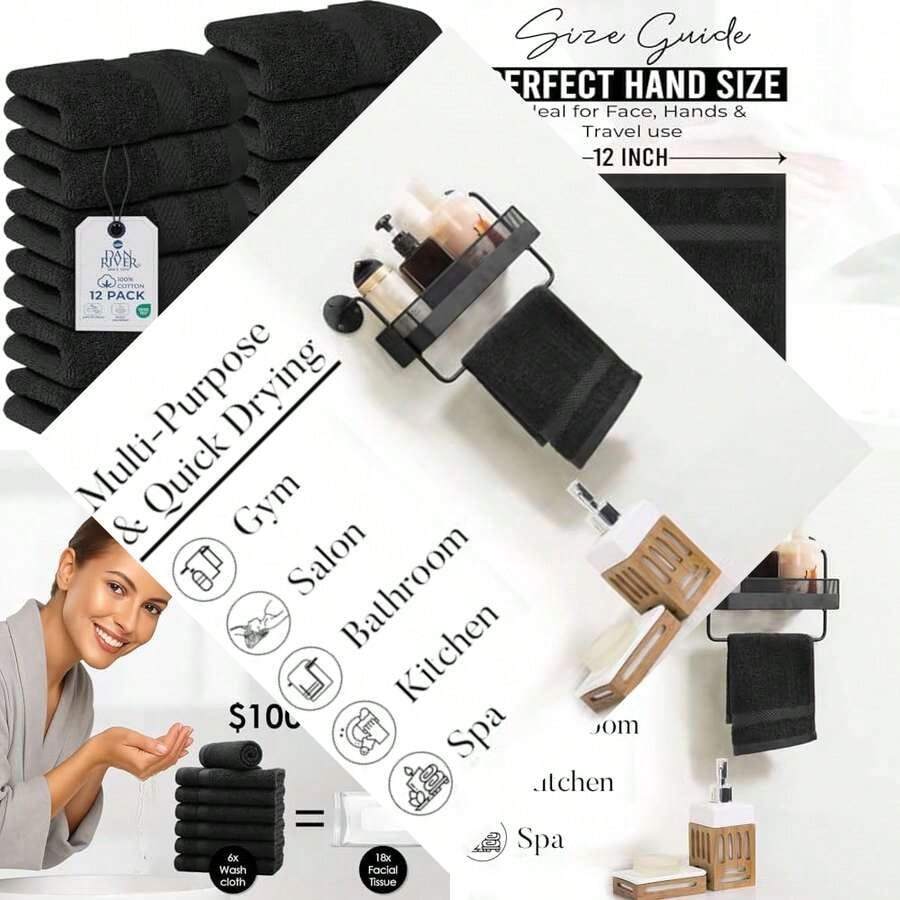 Bathroom Showering Body Spa Gym Premium 100% Cotton Reusable Super Soft Absorbent Luxury Wash Cloths Face Towels - As Pic - View 1