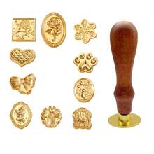 10pcs Vintage Wax Seal Stamp Set With Wooden Handle, Cute Mini Stamp Heads (Heart/Rabbit/Rose/Bow/Sunflower/Angel/Snowflake/Window/Hot Air Balloon/Cat Paw), Suitable For Wedding Invitations, Cards And Envelopes