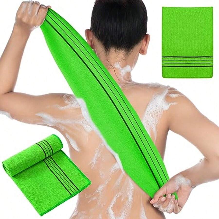 2 Pcs Korean Exfoliating Washcloth And Mitts Set Long Exfoliating Back Italy Towel Scrub Mitt Wash Cloth Scrubber For Women Men Shower Dead Skin Removing Dry Skin Green - Green - View 1