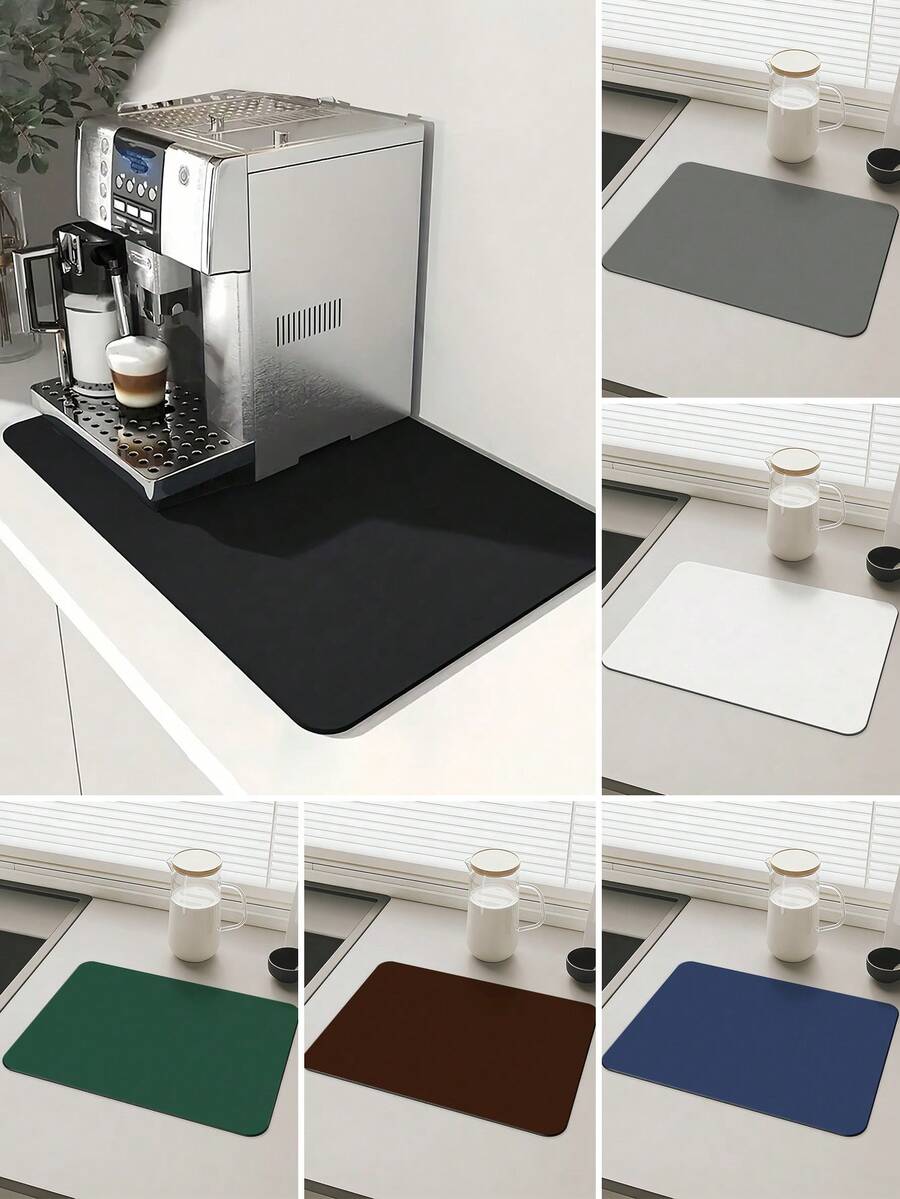 1pc Solid Color Diatomite Absorbent Mat, Dish Drying Pad, Heat Resistant Insulation Mat For Kitchen, Countertop, Coffee Machine, Suitable For Kitchen, Tabletop, Coffee Machine, Bar, Kitchen Accessories