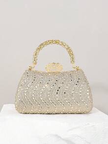 1 pièce Sac à main de luxe pour femme avec strass et paillettes, sac de soirée élégant convenant pour les fêtes, les mariages et les occasions formelles. Parfait pour les soirées, les mariages, les bals et les dîners/banquets. - Doré - Voir 6