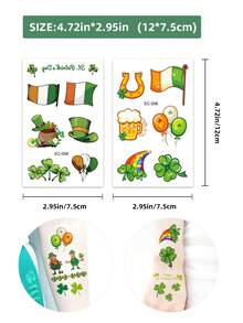 10张圣帕特里克节幸运三叶草纹身贴纸，圣帕特里克节派对装饰礼品，三叶草幸运三叶草气球帽彩虹图案贴纸，非常适合节日派对夜店庆祝活动 - 綠色 - 查看 10