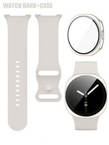 手錶錶帶 + 手錶錶殼套組，相容於 Galaxy Watch 8 40mm 與 44mm。柔軟舒適的錶帶搭配鉚釘扣錶殼。矽膠錶帶與耐衝擊、防刮硬 PC 外殼，附強化玻璃螢幕保護貼。2 合 1 設計，易於佩戴，觸控靈敏，適合男女使用 - 星光色 - 查看 2