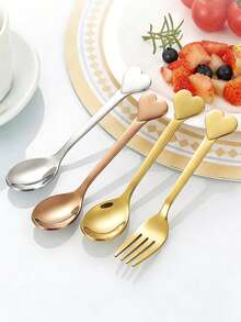 1 pièce/2 pièces Set de fourchette et cuillère en acier inoxydable en forme de cœur, set de couverts pour couple avec boîte cadeau, cadeau de la Saint-Valentin - Multicolore - Voir 9