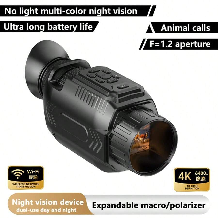 Night Vision Goggles, 4K Night Vision Goggles, Monoculars, Infrared Night Photography, Wi-Fi Connectivity, Rechargeable, 28x Digital Illumination, 4K Photography, 68MP Images, Night Vision. - 黑色 - 查看 1