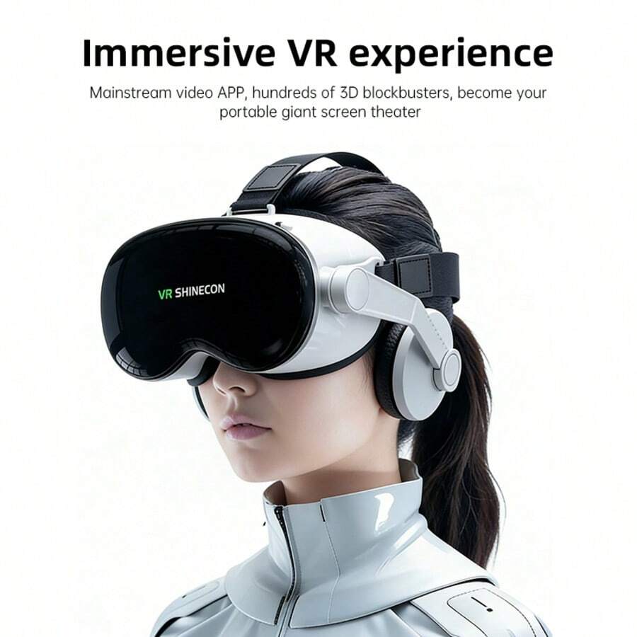 3D Mobile VR Headset - Adjustable VR Glasses, Providing High-Definition Immersive 3D Viewing Experience And Realistic Gaming Performance, Equipped With Comfortable Nose Bridge And Built-In Headphones, Universal For IPhone/Android Smartphones, Portable Virtual Reality Glasses, Suitable For Movies And Games - White - View 1