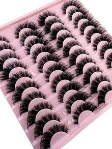 HBZGTLAD 20 Pairs Soft Mink Eyelashes 3D Curl Winged End Eye Elongated Fake Lashes Thick Handmade Natural False Eyelash Messy Cross Lash Wholesale - 濃密款 - 查看 4