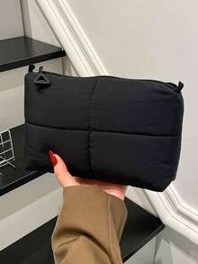 1pc This Stylish Solid-Color, Minimalist Diamond-Patterned Clutch Bag Features A Nylon Zipper Closure. Its Unique Design Makes It A Versatile And Chic Everyday Storage Bag, Available In Multiple Colors. A Must-Have Fashion Item And A Perfect Gift For Friends. - Solid Color Storage Bag - View 4