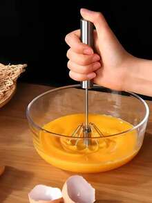 1pc Semi-Automatic Egg Beater, Stainless Steel Manual Press Egg Mixer, Egg Whisk, Egg Blender, Kitchen Tool, Kitchen Accessory, Household Kitchen Supplies - Multicolor - View 1