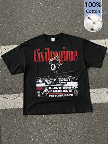 Men's Graphic 100% Cotton T-Shirt, Civil Regime Eddie Guerrero "Latino Heat" Wrestling Collage Print, Retro Style, Soft And Comfortable, Short Sleeve Round Neck, Daily Wear, All-Season Wear - Black - View 1