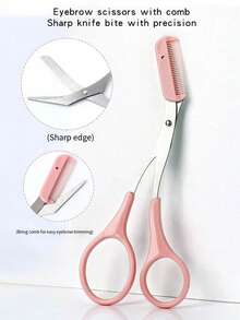 2pcs Eyebrow Grooming Kit Includes Angled Eyebrow Razor And Eyebrow Scissors With Comb Attachment. Crescent-Shaped Eyebrow Trimmer With Safety Guard, Ideal For Beginners. This Eyebrow Grooming Tool Set Can Also Serve As A Multipurpose Hair Removal Accessory For Women. Suitable As A Valentine's Day Or Mother's Day Gift, Compact Design For Easy Travel. - Multicolor - View 5