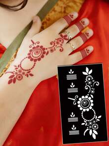 Hana手绘镂空纹身模板 极简主义 Hana新娘优雅蕾丝曼陀罗花卉图案贴纸 适用于手部、脚部、肩部、颈部、锁骨 半永久性假纹身贴纸 1包 - 黑色 - 查看 7