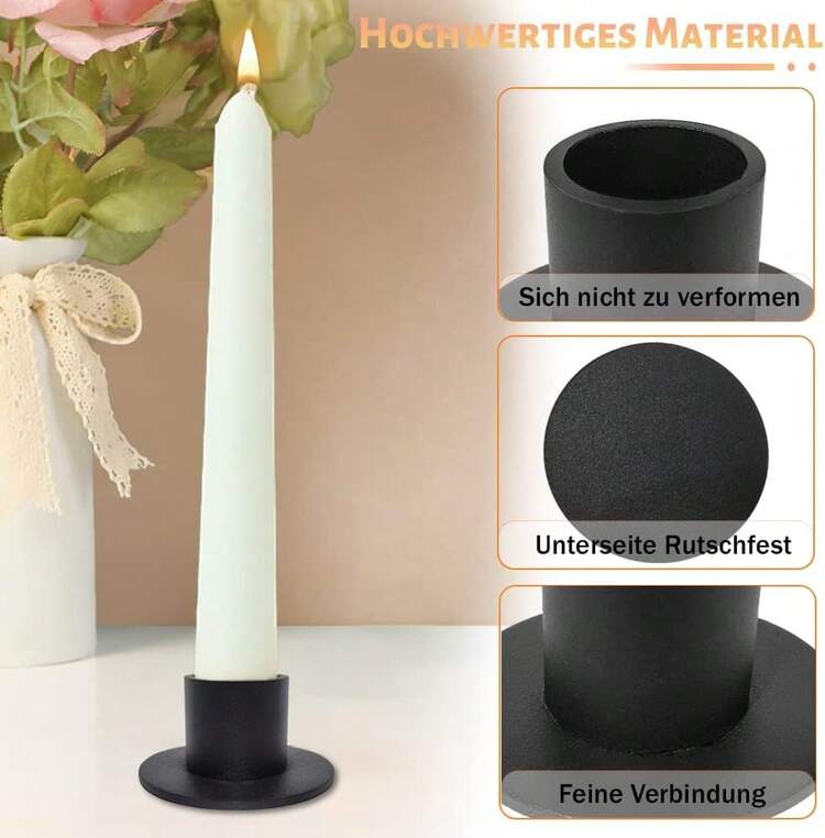 Set di 6 portacandele neri per candele coniche
