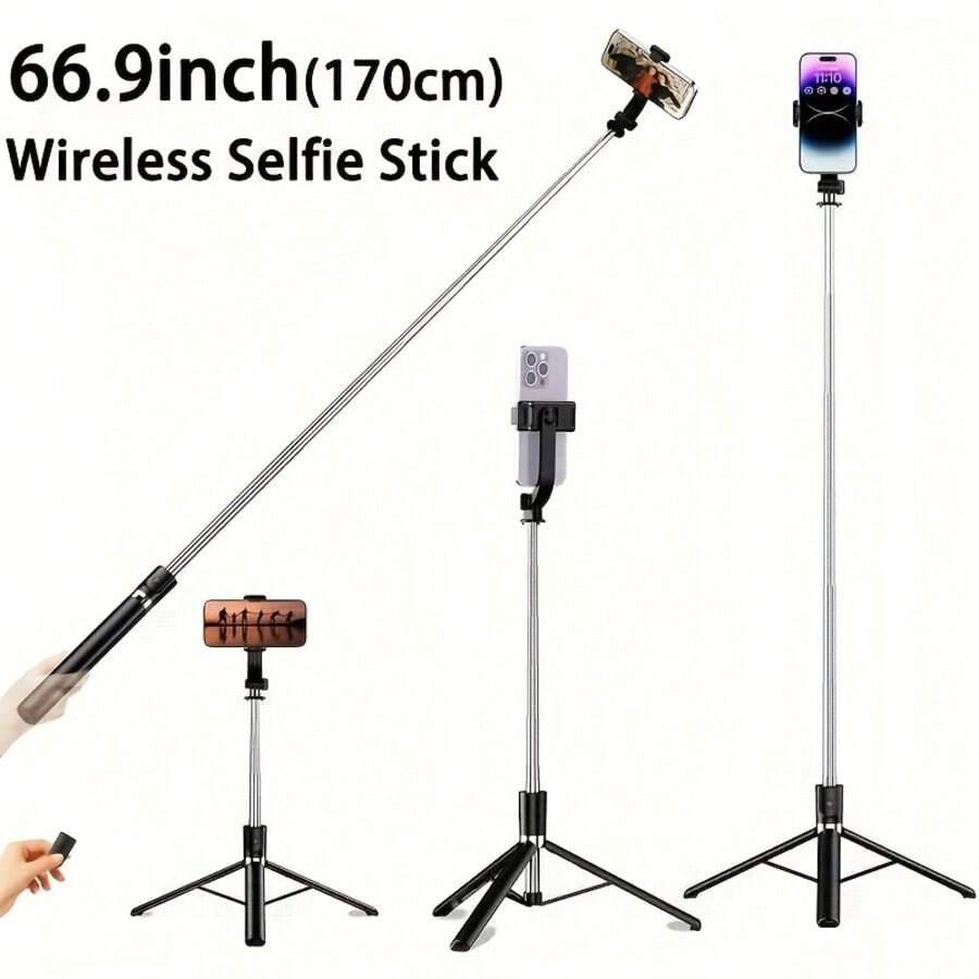 70 Inch Bluetooth Selfie Stick Tripod With LED Backlight, Wireless Remote Control, 360° Rotatable Phone Holder, Extendable Stable Anti-Shake Floor Tripod Stand For Live Streaming, Vlog, Travel, Outdoor Photography & Video Recording
