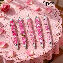 10支粉色爱心蝴蝶图案圆珠笔，高品质速干，可爱爱心造型，适合情人节 - 黑色 - 查看 8