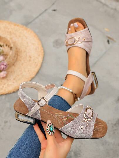 2026 Women's Spring New High Heel Sandals, Comfortable And Lightweight, Metal Chain Decor, Suitable For Daily Wear, Elegant Shoes