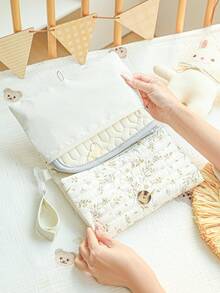 1 pieza Organizador colgante de pañales acolchado con diseño de oso, bolsa de almacenamiento con múltiples compartimentos - Multicolor - Ver 6