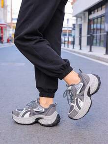 Gray Purple Retro Mesh Thick Sole Casual Sneakers - Beige - View 3