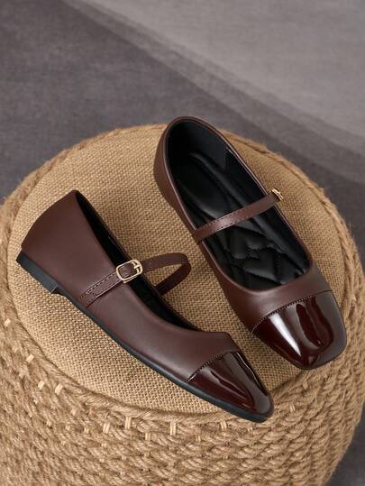 MonaNise Zapatos planos de mujer con puntera cuadrada, marrón, con parches, moño color albaricoque, zapatos casuales y versátiles de exterior de alta gama en negro y blanco, ocio en burdeos, caqui y negro