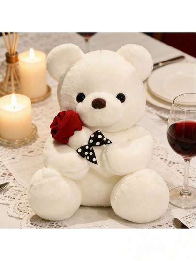 大型玫瑰熊毛绒玩具玩偶，可爱泰迪熊毛绒玩偶，卡通熊礼物，温馨房间装饰，生日和情人节礼物