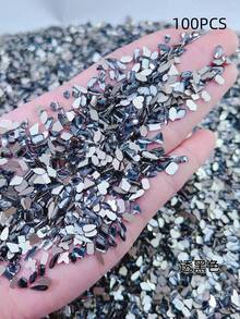100颗/包迷你平底锆石美甲装饰品，多种形状，包括心形、方形、超闪亮白色微型锆石美甲宝石，流行美甲用品 - 彩色 - 查看 11