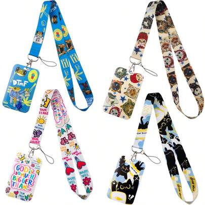 1 pieza Soporte para tarjeta de identificación con tema de gato de dibujos animados - Soporte para tarjeta de identificación - Con juego de cordón - Adecuado para soporte de tarjeta de identificación de estudiante - Juego de soporte de tarjeta de pase - Juego de soporte de tarjeta de identificación - Regalo para colegas - Regalo para maestros - Regalo de regreso a la escuela - Útiles escolares - Útiles de oficina
