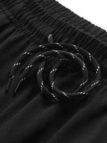 男士加大码春夏抽绳腰运动裤，100% 涤纶面料，可机洗，速干，透气，休闲日常穿着 - 黑色 - 查看 8