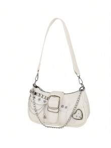 ROMWE Kawaii Punk Rock Crossbody Bag For Women - Chain Decor Dark Goth Style Shoulder Bag Cute Girly Fashion Purse - trắng - Xem 5