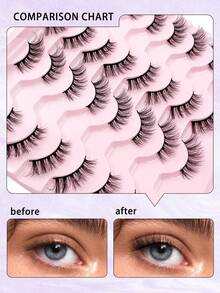 ENCHUW 16对半眼假睫毛，自然蓬松，猫眼睫毛，眼尾加长，适合日常佩戴 - 黑色 - 查看 4