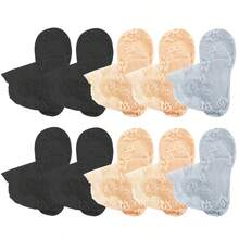 5 par letnich, cienkich, wszechstronnych, oddychających, antyzapachowych, niełatwych do zapięcia, krótkich skarpetek z jedwabnej siateczki z przezroczystą koronką w kwiaty - Wielokolorowe - Zobacz 17