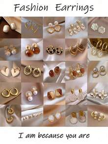 10对装奢华可爱仿珍珠花朵水晶水钻几何吊坠耳环，优雅百搭耳环套装，时尚首饰，派对、婚礼、日常佩戴的最佳礼物，随机OPP袋包装 - 10對(隨機出貨) - 查看 1