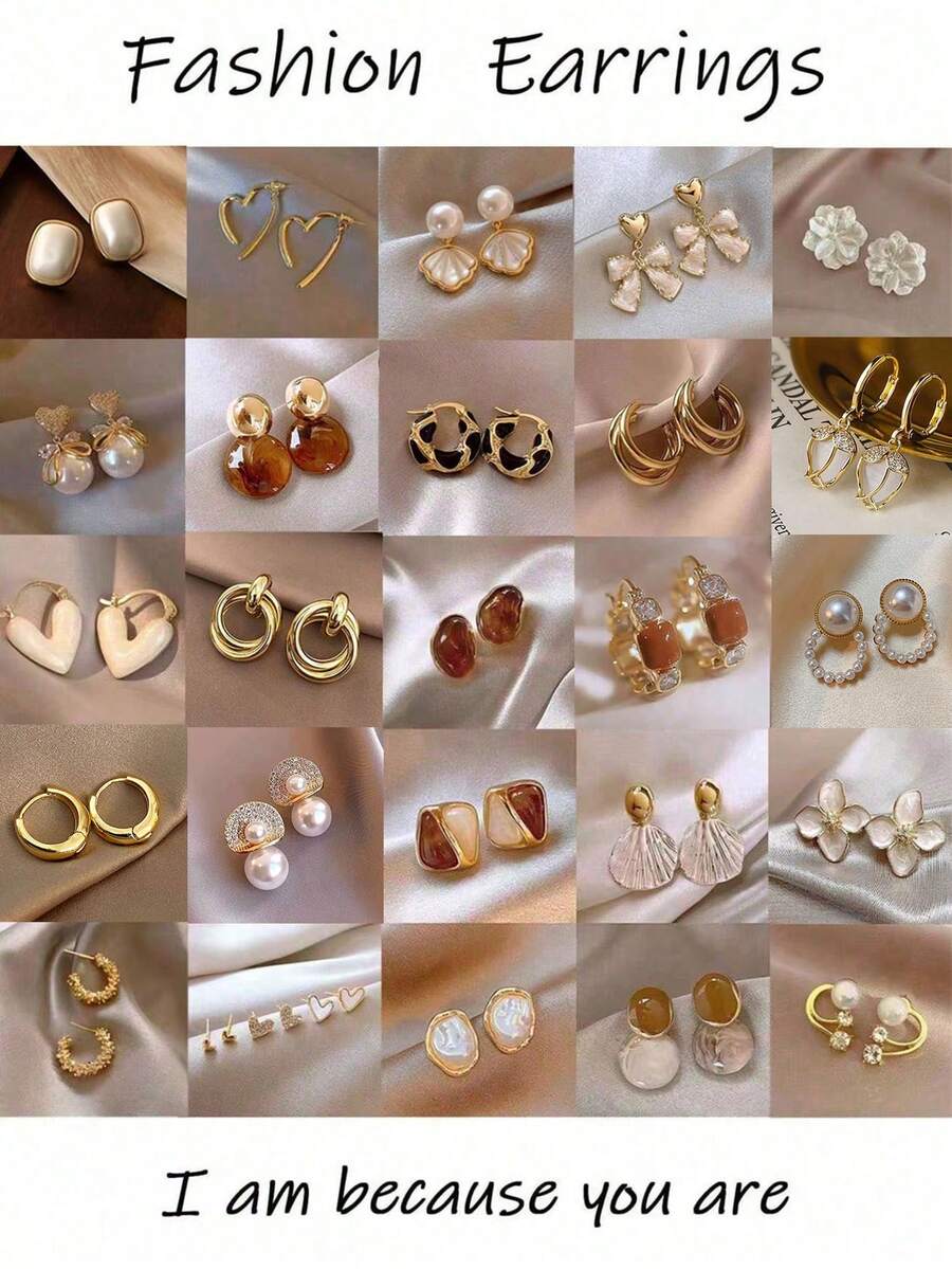 10对装奢华可爱仿珍珠花朵水晶水钻几何吊坠耳环，优雅百搭耳环套装，时尚首饰，派对、婚礼、日常佩戴的最佳礼物，随机OPP袋包装 - 10對(隨機出貨) - 查看 1