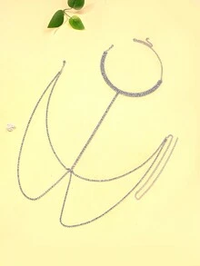1pc Sexy Necklace Body Chain With Rhinestones, Fashionable Body Jewelry For Party