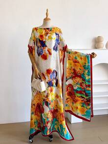 Bộ váy áo Kaftan in hoa thanh lịch dành cho nữ cỡ lớn, kiểu dáng rộng rãi, kèm khăn trùm đầu. Đây là lựa chọn lý tưởng để tạo nên vẻ ngoài thanh lịch, với thiết kế tinh tế, phù hợp cho kỳ nghỉ, đi biển và mặc hàng ngày. Mùa xuân. - Nhiều màu - Xem 4